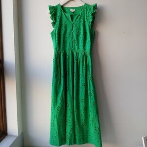 J. Crew Factory Eyelet Midi Dress Green Women's 6